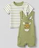 Babyoye Knit 100% Cotton 40's Interlock with Eco jiva Finish Half Sleeves Striped T-Shirt With Teddy Embroidered Dungaree - Olive Green
