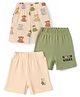 Babyoye 100% Cotton Interlock  Knit Bear Printed Shorts with Ecojiva Finish Pack of 3 - Cream & Green