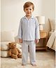 Rikidoos Cotton Woven Full Sleeve Striped Shirt & Pyjama Night Suit -Light Blue