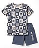 CUCUMBER Sinker Knit Half Sleeves Checked & Skates Theme Printed T-Shirt & Shorts Set - Cream & Navy Blue
