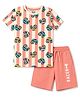 CUCUMBER Sinker Knit Half Sleeves T-Shirt & Shorts Set with Vehicles Print - Off White & Peach