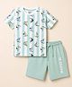 CUCUMBER Sinker Knit Half Sleeves T-Shirt & Shorts Set with Nautical Theme Print - White & Mint