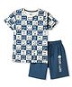 CUCUMBER Sinker Knit Half Sleeves T-Shirt & Shorts Set with Smiley Print - Charcoal Grey