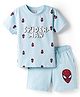 CUCUMBER Sinker Knit Half Sleeves T-Shirt & Shorts Set with Spiderman Print - Light Blue