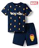 CUCUMBER Sinker Knit Half Sleeves T-Shirt & Shorts Set with Ironman Print - Navy Blue
