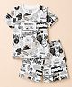 CUCUMBER Sinker Knit Half Sleeves Co-Ords Text Printed T-Shirt & Shorts Night Suit - White