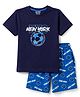 CUCUMBER Sinker Knit Half Sleeves Sinker Knit Half Sleeves Text & Sports Theme Printed T-Shirt & Shorts Set - Navy Blue