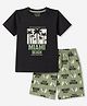 CUCUMBER Sinker Knit Half Sleeves T-Shirt & Shorts Set with Beach Theme Print - Black