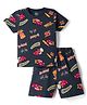CUCUMBER Sinker Knit Half Sleeves T-shirt & Shorts Co-ords Night Suit With Vehicle Print - Navy Blue