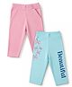 Honeyhap Premium Cotton Elastane Knit Three Fourth Leggings with Bow & Text Print Pack of 2 - Light Pink & Aqua
