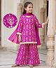 EARTHY TOUCH 100% Cotton Knit Full Sleeves Floral Printed Kurti & Palazzo Set With Dupatta - Purple