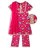 EARTHY TOUCH 100% Cotton Knit Half Sleeves Floral Foil Printed Kurta & Palazzo Set With Dupatta - Dark Pink