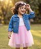 Babyhug Cotton Knit Frock with Full Sleeves Jacket Text Print - Pink