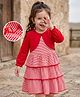 Babyhug Single Jersey Knit Full Sleeves Striped Frock with Shrug - Red