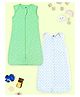 The Mom Store Cotton Vroom Vroom and Happy Cloud Combo Of 2 Sleeping Bag - White & Green