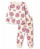 Primo Gino Cotton Knit Full Sleeves T-Shirt & Pyjama Night Suit With Dessert Print - White & Pink