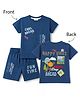 Ollypop Sinker Knit Half Sleeves  Front & Back Text Printed T-Shirt With Shorts Set - Blue