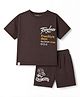 Ollypop Sinker Knit Half Sleeves Oversized T-Shirt and Shorts Set Text Print - Brown