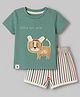 Ollypop Interlock Knit Half Sleeves T-Shirt with Side Button and Diaper Shorts Set Animal Print - Green