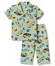 Ollypop Sinker Knit Half Sleeves Vehicles Printed Co-Ords Shirt & Pyjama Night Suit - Green