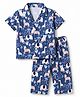 Ollypop Sinker Knit Half Sleeves Shirt & Pajama Co-Ords Night Suit with Animals Print - Blue