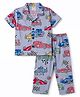 Ollypop Sinker Knit Half Sleeves Vehicles Printed Co-Ords Shirt & Pyjama Night Suit - Blue