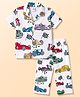 Ollypop Sinker Knit Half Sleeves Vehicles Printed Co-Ords Shirt & Pyjama Night Suit - White