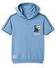CUCUMBER Sinker Knit Half Sleeves Text Printed Hooded T-Shirt - Blue
