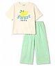 Primo Gino Cotton Knit Half Sleeves T-Shirt & Checks Pyjama Night Suit With Fruit Print - White & Green