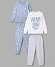 Primo Gino 100% Cotton Knit Full Sleeves Co-Ords T-Shirts & Pyjama Night Suit with Panda Print Pack of 2 - White & Sky Blue