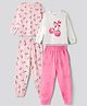 Primo Gino 100% Cotton Knit Full Sleeves Co-Ords T-Shirts & Pyjama Night Suit with Cherry Print Pack of 2 - Pink & White