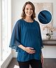Bella Mama Woven Three Fourth Sleeves Solid Color Maternity Top - Teal Blue