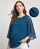 Bella Mama Woven Three Fourth Sleeves Solid Color Maternity Top - Teal Blue