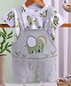 TOONYPORT Cotton Knit Elephants Embroidered & Striped Dungaree With Half Sleeves Tee - White