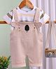 TOONYPORT Cotton Knit Animal Embroidered Dungaree With Half Sleeves Tee - Beige