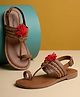 LIL PITAARA Pom Pom Applique Detailed Buckle Closure Kolhapuri Sandals - Brown