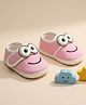 Baby Moo Face Applique Detailed Velcro Closure Anti Skid Booties - Pink