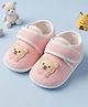Baby Moo Teddy Bear Applique Detailed Velcro Closure Anti Skid Booties - Pink
