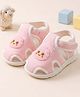 Baby Moo Lamb Applique Detailed Velcro Closure Anti Skid Booties - Pink