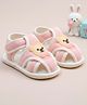 Baby Moo Teddy Bear Applique Detailed Velcro Closure Anti Skid Booties - Pink