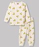 Babyhug Knit Full Sleeves Car Printed Thermal Wear Set - Off Whte