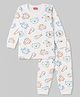 Babyhug Knit Full Sleeves Animal Printed Thermal Wear Set - OffWhite