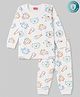 Babyhug Knit Full Sleeves Animal Printed Thermal Wear Set - OffWhite