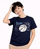 PURPLE UNITED KIDS Single Jersey Woven Half Sleeves Basketball Printed Tee - Navy Blue