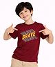 PURPLE UNITED KIDS Single Jersey Woven Half Sleeves Brave Text Printed Tee - Red