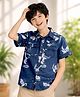 PURPLE UNITED KIDS Denim Woven Half Sleeves Floral Printed Shirt - Dark Blue