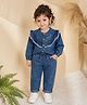 PURPLE UNITED KIDS Denim Woven Full Sleeves Lace Trim Detailed Top & Pants Set - Mid Blue