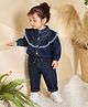 PURPLE UNITED KIDS Denim Woven Full Sleeves Lace Trim Detailed Top & Pants Set - Dark Blue