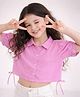 PURPLE UNITED KIDS Poplin Woven Half Puffed Sleeves Bow Applique Detailed Shirt Style  Top - Pink