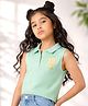 PURPLE UNITED KIDS Cotton Lycra Woven Sleeveless P Text Embroidered Top - Light Green